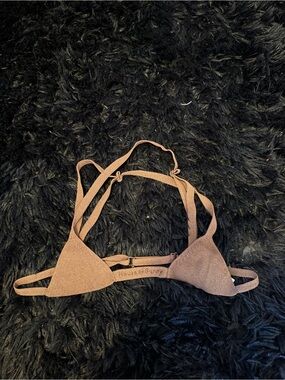 House of Sunny Ribbed Brown Triangle Bikini Top